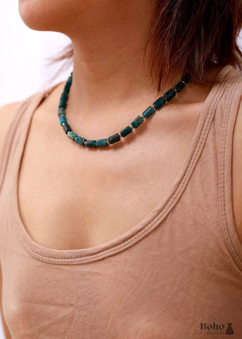 Boho Necklace, Apatite Lariat Chokers Necklace
